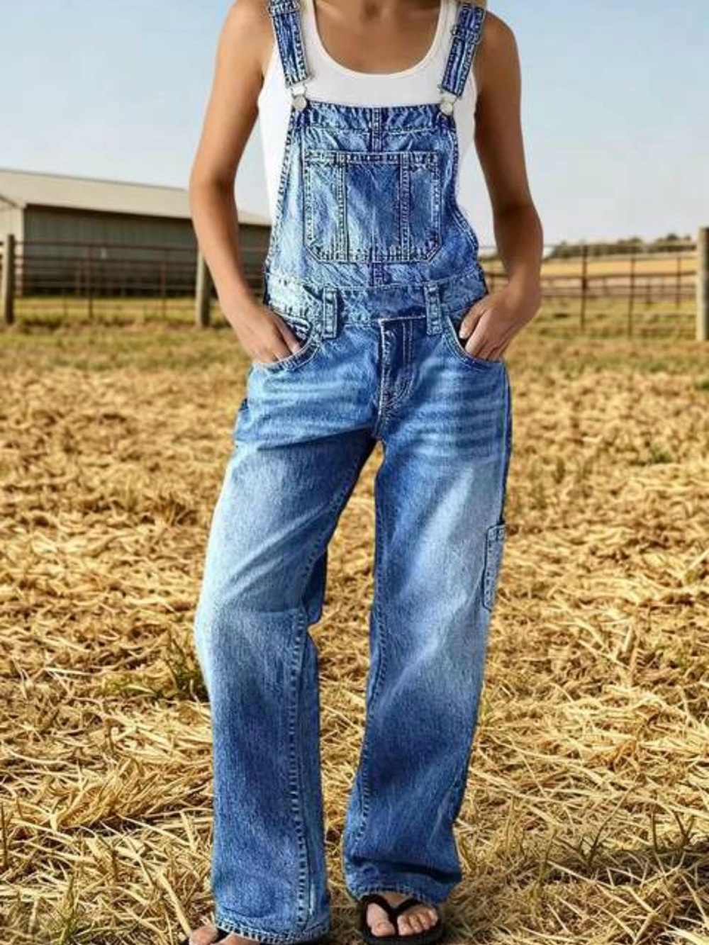NWT- Flamingals Women’s Light Blue Denim Overalls with Adjustable Straps size L